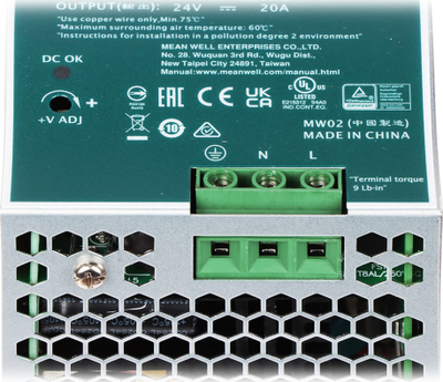 Furnizues energjie DIN Rail Mean Well SDR-480-24, 480W, 24V 20A, metal