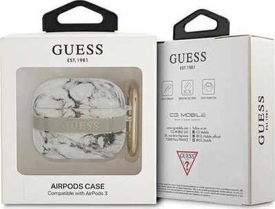 Mbështjellës për kufje Guess Marble Strap Collection, për AirPods 3, motiv mermeri, gri
