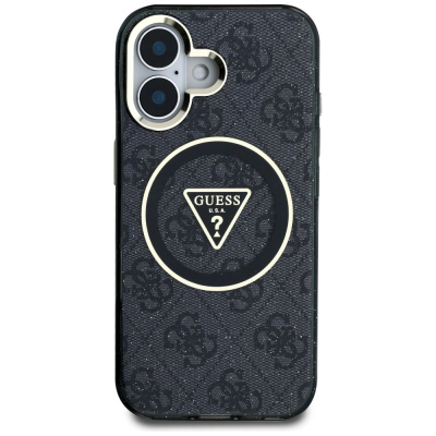 Футрола за телефон Guess IML Metal Glitter 4G Circle Triangle, за iPhone 16 6.1", MagSafe, црна