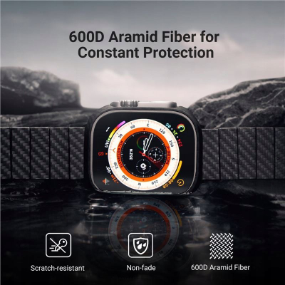 Маска PITAKA Air Case за Apple Watch Ultra 49mm, арамидни влакна, тенка, црно сива