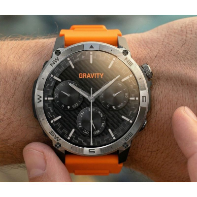 Smartwatch Gravity GT46-4, 1.43" AMOLED, thirrje me Bluetooth, portokalli me të zi
