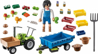 Lodër Playmobil traktor me rimorkjo 71249, set fermë, plastike, shumëngjyrëshe
