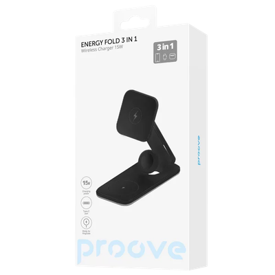 Karikues wireless 3 në 1 Proove Energy Fold, 15W, i zi
