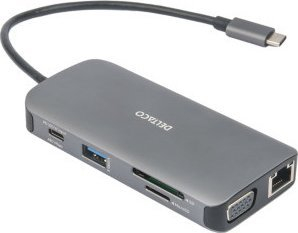 Docking station USB‑C Deltaco USBC HDMI25, 9 me 1, 85W PD, gri