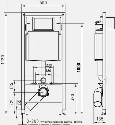 Kornizë e fshehtë për WC Werit Jomo 3‑in‑1, 112cm, buton me shpëlarje të dyfishtë, e bardhë