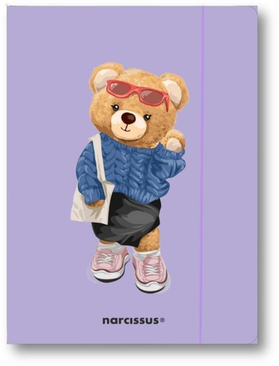 Dosje A4 Narcissus Teddy Bear, me llastik, karton i fortë, lejla