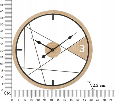Orë muri Mauro Ferretti Geometric, 60 cm, hekur edhe MDF, e zezë me kafe