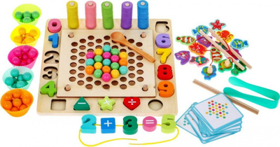 Lodër druri edukative 6 në 1, peshkim magnetik, numra edhe forma, me shumë ngjyra