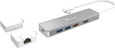 Адаптер USB-C J5create JCD375-N, Мулти-адаптер 9-в-1, HDMI, Ethernet, сив