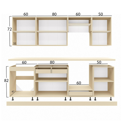 Set kuzhine MDF 250×47×84,8 Hcm (HM2471.01), gri/ bezhë