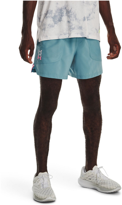 Shorta vrapimi Under Armour Run Anywhere për meshkuj, rrjetë e brendshme, blu