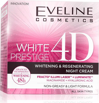 Krem nate për fytyrë Eveline White Prestige 4D, për zbardhim dhe rigjenerim, 50 ml