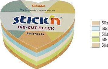 Fletëza vetëngjitëse Stick'n Notiskube Heart, 67x67mm, 250 fletëza, me ngjyra të ndryshme