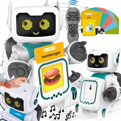 Robot edukativ Bounn Flashcard, me telekomandë, 144 karta anglisht, i bardhë