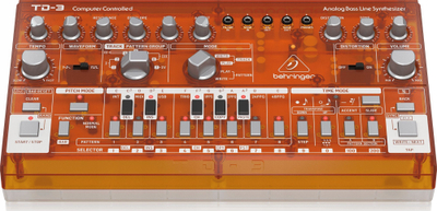 Sintezator bas Behringer TD-3, analog, me sequencer 16-step, portokalli transparent