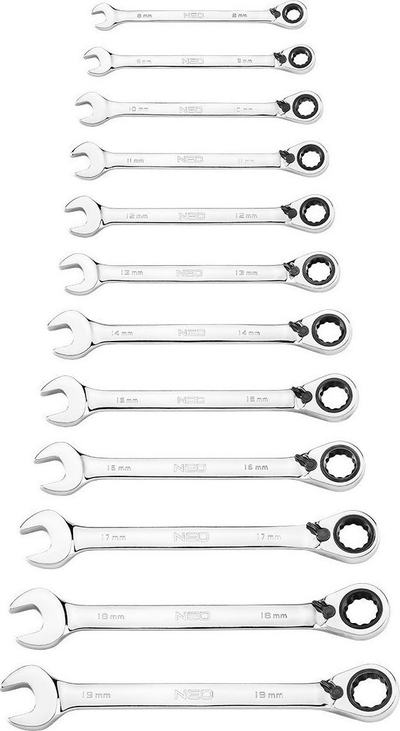 Set çelësash kombinim Neo Tools, 12 copë, me ragllëk, në çantë