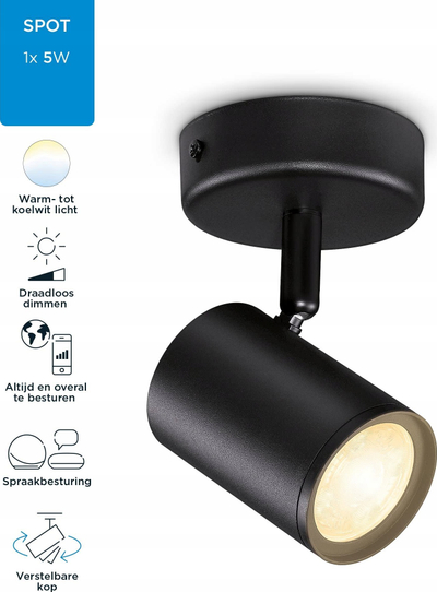 Spot tavani i zgjuar WiZ Imageo, Wi-Fi Bluetooth, 4.9W 345 lm, i zi