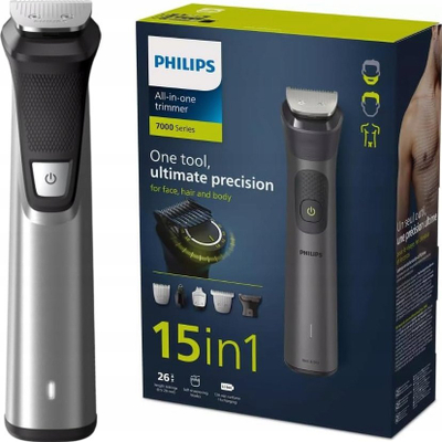 Trimmer multifunksional Philips Series 7000, 15 në 1, 26 shkallë gjatësie 0.5–20 mm, i zi