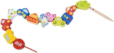Lodër druri Classic World Wooden Blocks Beads for Lacing, 13 pjesë, për fëmijë 18+ muaj, shumëngjyrëshe