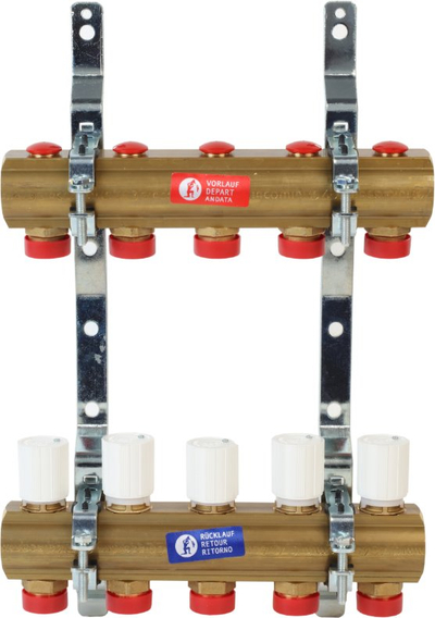 Manifold klimatizimi Giacomini R553D, 1" x 3/4"F, 4 dalje, bronz