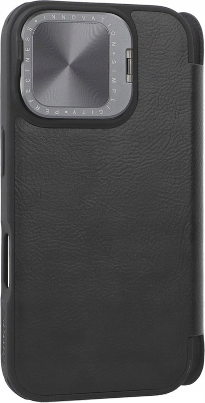 Futrollë Nillkin Qin Leather për iPhone 16 Pro Max, me kapak, me mbrojtje kamere, e zezë