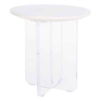 Tavolinë anësore Acrylon Round, diametër 40 cm, lartësi 41 cm, e bardhë mermeri