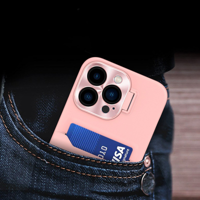 Kapak telefoni Hurtel Leather Stand Case për iPhone 14 Pro Max, me xhep karte, me mbajtëse, rozë
