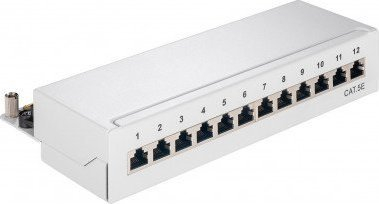 Patch panel Wentronic, 12 porta, Cat 5e, gri e hapur