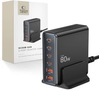 Karikues desktop Tech-protect DC80W-GAN, 6 porta, 80W PD QC3.0, i zi
