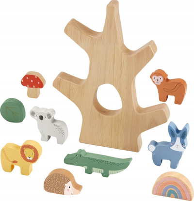 Lodër druri Fisher-Price Balance Tree, 10 copa, aktivitet për grumbullim, shumëngjyrëshe