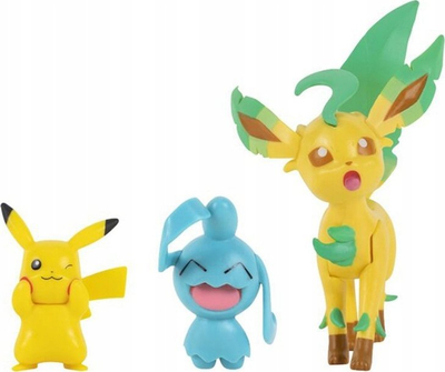 Set figurina Pokémon Battle Figure, 3 copë, Pikachu Wynaut Leafeon, shumëngjyrësh