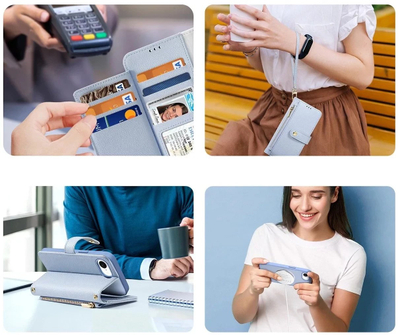 Kllëf telefoni Dux Ducis Lawa për iPhone SE 2025, lëkurë PU, me portofol, blu