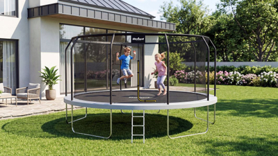 Trampolinë Rebel Active PRO 15ft 465cm, rrjetë sigurie, shkallë, e zezë