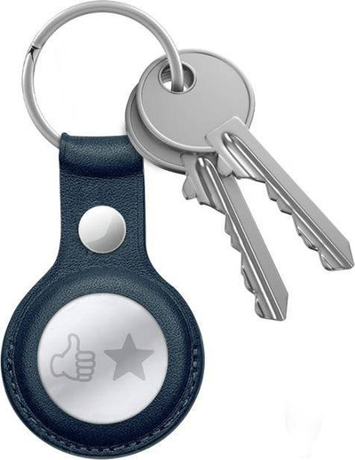 Çelësmbajtëse Crong për Apple AirTag, lëkurë, blu navy