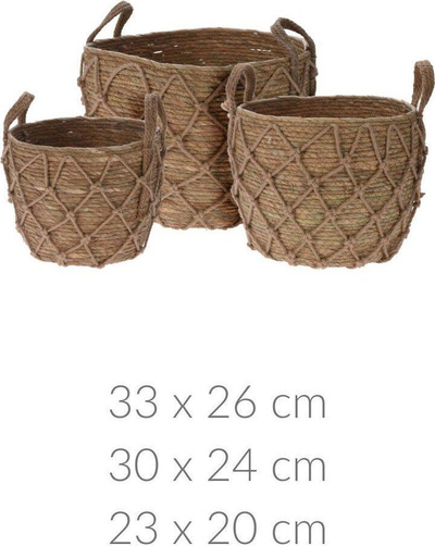 Shporta ruajtje pa markë, set me 3 copë, kashtë edhe ratan, ngjyrë natyrale