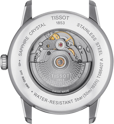 Orë dore për meshkuj Tissot T-Classic Luxury Powermatic 80, e argjendtë