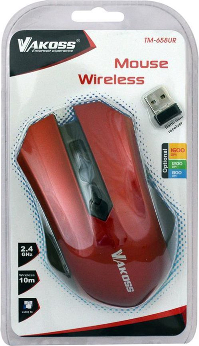 Maus Vakoss TM-658UR, wireless, USB, i kuq