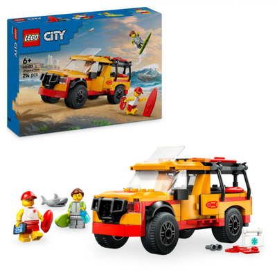 Lodër ndërtimi LEGO City Lifeguard Beach Rescue Truck, set plazhi, kamion shpëtimi, shumëngjyrësh