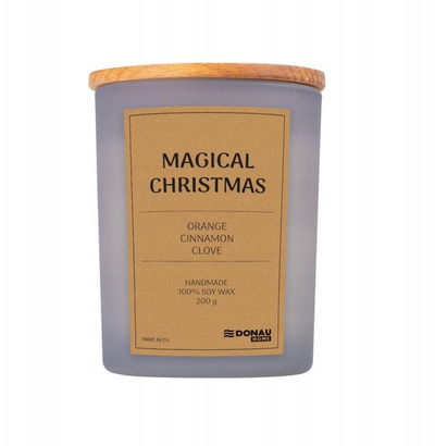 Qiri aromatik soje DONAU HOME Magical Christmas, në gotë me kapak druri, fitil druri, 200g