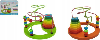 Lodër edukative “Beads Around The Tower”, labirint me rruza, piramidë me unaza, shumëngjyrëshe