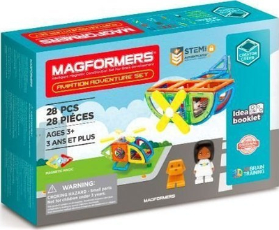 Set ndërtimi magnetik Magformers Aviation Adventure, lodër edukative, mbi 3 vjeç, shumëngjyrësh