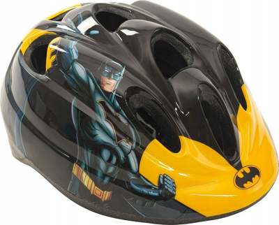Helmet biçiklete për kalamaj Batman, madhësia 52–56 cm, me vrima ajrimi, zi me të verdhë