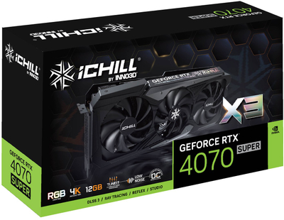 Kartë grafike Inno3D GeForce RTX 4070 SUPER iChill X3, 12GB GDDR6X, ARGB, e zezë