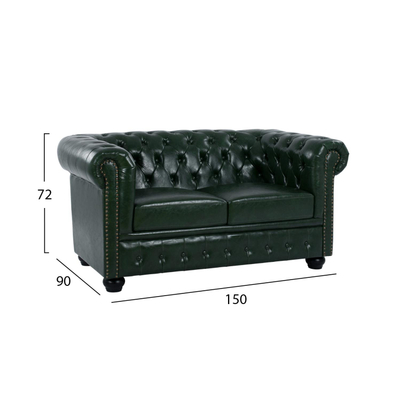 Divan 3 ulëse Chesterfield, PU, 208×90×73 cm (HM3009.08), gjelbër