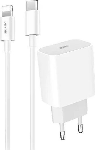 Karikues muri Vega Denmen TA800, 25W PD, USB‑C me kabllo USB‑C në Lightning 2m, i bardhë
