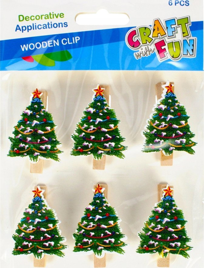 Kapëse druri për zbukurim Craft with Fun, 4 cm, set me 6 copë, me Babadimrin