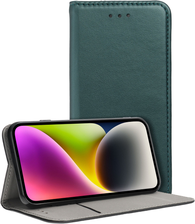 Futrollë libri për Motorola Moto G06, me magnet, me xhep për karta, jeshile e errët