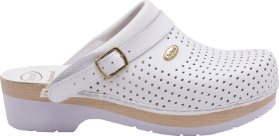 Klompa Scholl Clog S Comf, anatomike, me rrip që rregullohet, e bardhë