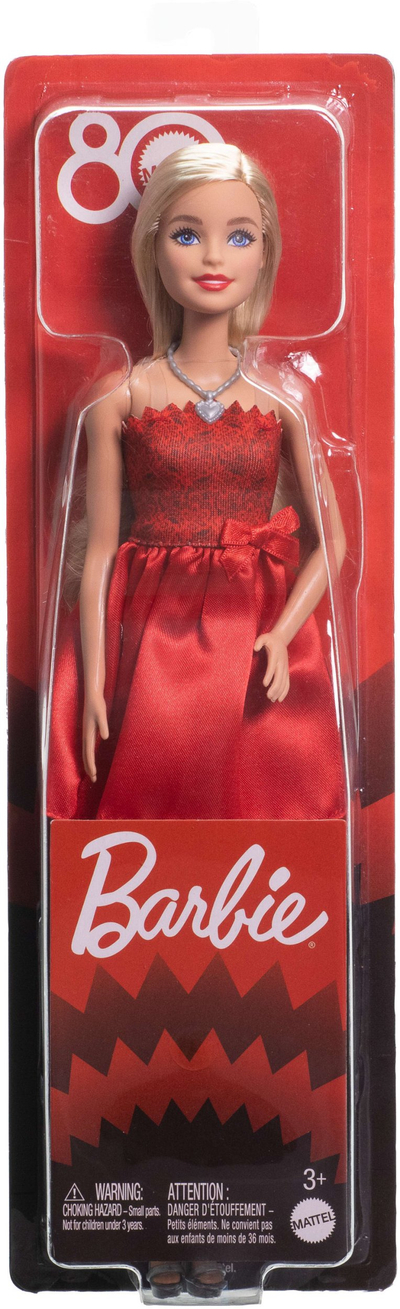 Kukull koleksioni Mattel Barbie 80 vjetori Ruby Red, edicion i veçantë, e kuqe