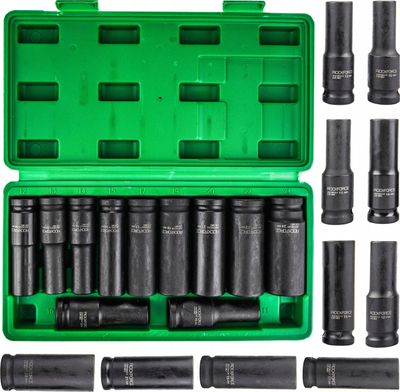 Set çelësa goditës Rockforce Long Impact, 1/2", 11 copë, i zi